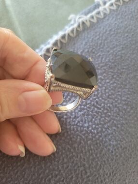 Silver Ring with Large Black Teardrop Stone - Women Jewelry